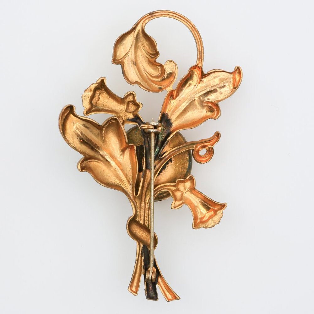 Vintage Enamel Pastel Flower Bouquet Watch Holder Brooch 1940s - Picture 2 of 3
